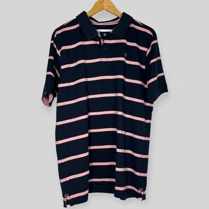 BRAKEBURN Mens Polo Shirt Tee UK Large Navy Stripe Cotton Britain NWT
